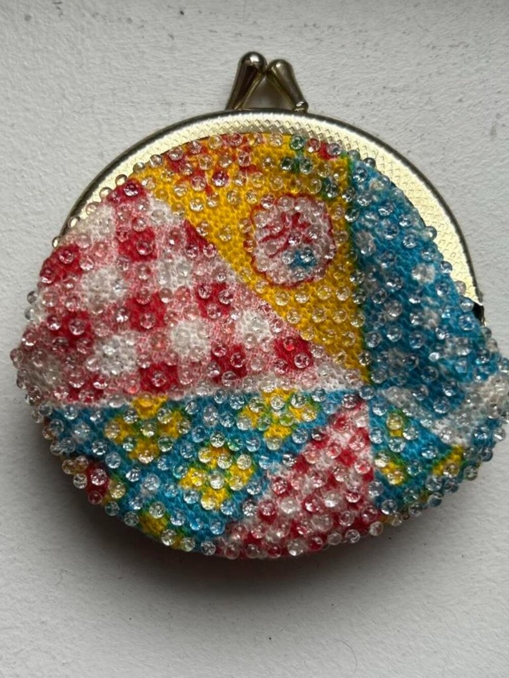 Vintage Small Colorful Clear Beaded Coin Purse